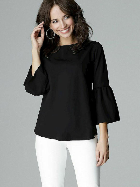 Lenitif L010 Women's Summer Blouse with 3/4 Sleeve Black