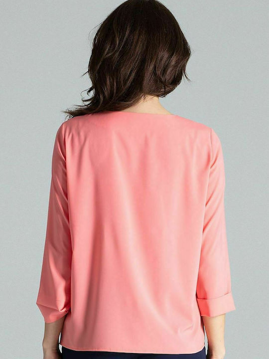 Lenitif L035 Women's Blouse with 3/4 Sleeve Coral