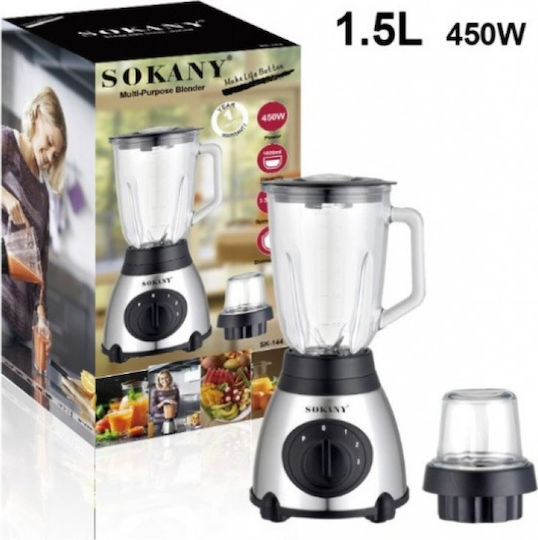 Sokany Blender With Glass Jug 1.5 Lt 450W Inox SK-144