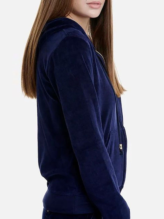 Women's Hooded Velvet Cardigan Mark Blue