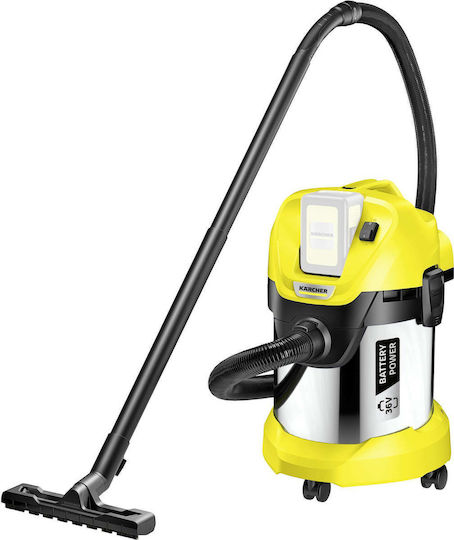 Karcher WD 3 Battery Premium Aspirator Reîncărcabil Lichide / Solide Fără Încărcător și Baterie cu Inoxidabil Recipient 17lt