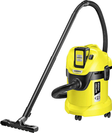 Karcher Vacuum WD 3 Battery Set Rechargeable Vacuum Wet / Dry with Plastic Bin 17lt