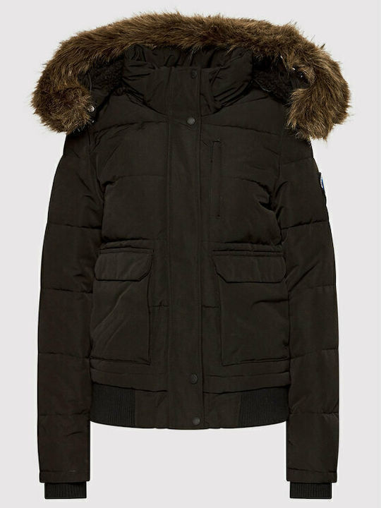 Everest Women's Short Puffer Jacket for Winter with Hood Black