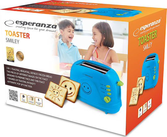 Esperanza Smiley Φρυγανιέρα 2 Θέσεων 750W Μπλε