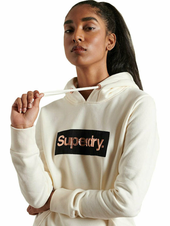 Superdry Core Logo Patina Hanorac pentru Femei Cu glugă Cremă
