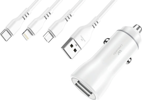 Leewello CC115+SJX-187 Auto-Ladegerät 3.1A Schnellladung mit Anschlüssen: 2xUSB mit Kabel Typ-C,TC-TC Weiß Farbe