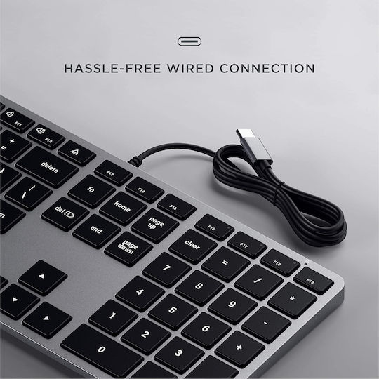 Satechi Slim W3 Wired Πληκτρολόγιο Αγγλικό US Συμβατό με Mac Γκρι