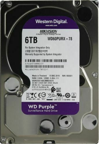 Western Digital Purple Surveillance 6TB HDD Hard Drive 3.5" SATA III 5400rpm with 64MB Cache for Recorder WD60PURX