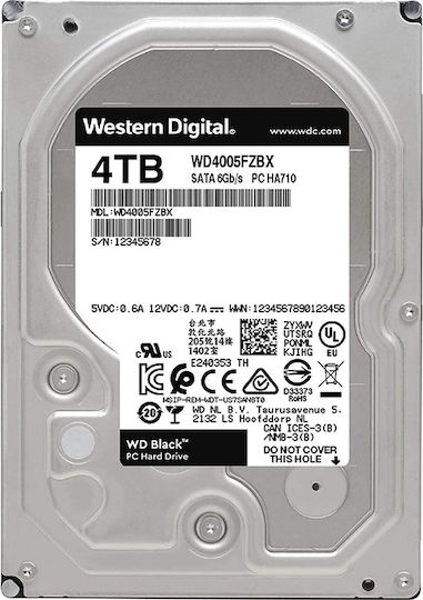 Western Digital Black 4TB HDD Σκληρός Δίσκος 3.5" SATA III 7200rpm με 256MB Cache για Desktop WD4005FZBX