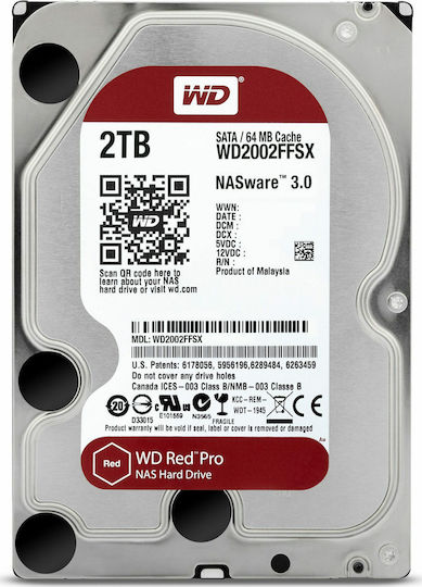 Western Digital Red Pro 2000ГБ Хард диск Σκληρи дискове 3.5" SATA III 7200обороти в минута с 64МБ Кеш за NAS WD2002FFSX