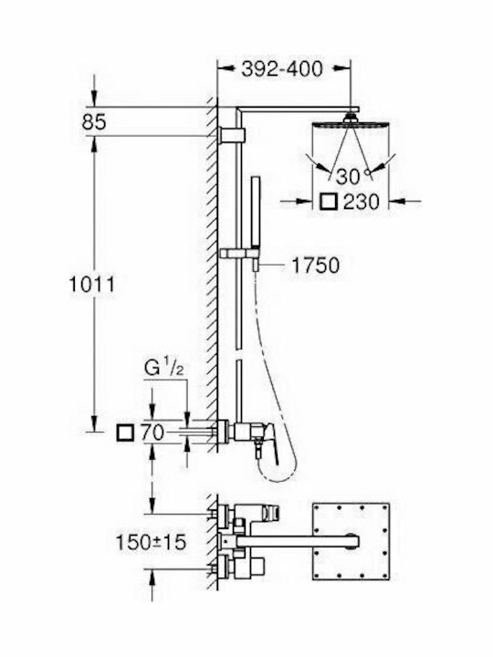 Grohe Euphoria Στήλη Ντουζ με Μπαταρία 109.6cm Ασημί