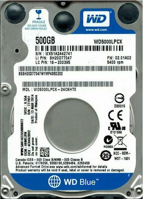 Western Digital Blue 500GB HDD Festplatte 2.5" SATA III 5400Umdrehungen pro Minute mit 16MB Cache für Laptop / Schreibtisch / PS4 WD5000LPCX
