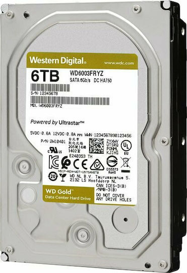 Western Digital Gold 6TB HDD Hard Drive 3.5" SATA III 7200rpm with 256MB Cache for NAS / Server WD6003FRYZ