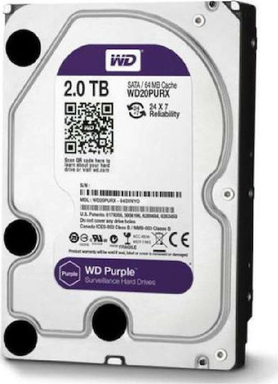 Western Digital Purple 2TB HDD Σκληρός Δίσκος 3.5" SATA III 5400rpm με 64MB Cache για Καταγραφικό WD20PURZ