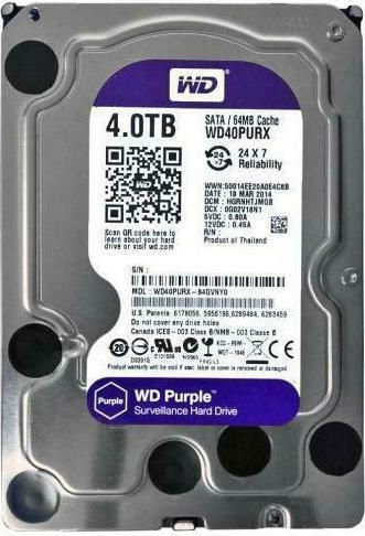 Western Digital Purple Surveillance 4TB HDD Hard Drive 3.5" SATA III 5400rpm with 64MB Cache for Recorder WD40PURX