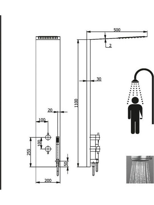 Demm Storm Shower Column Without Battery 110cm Silver