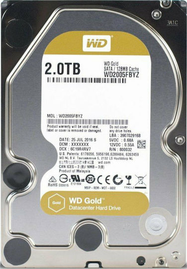 Western Digital Gold 2TB HDD Hard Drive 3.5" SATA III 7200rpm with 128MB Cache for Desktop / NAS / Server WD2005FBYZ