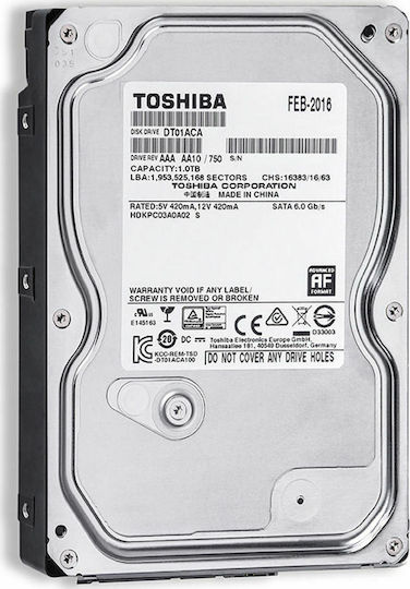 Toshiba DT01 1TB HDD Σκληρός Δίσκος 3.5" SATA III 7200rpm με 32MB Cache για Desktop DT01ACA100