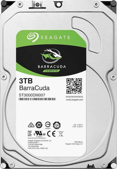 Seagate BarraCuda 3TB HDD Σκληρός Δίσκος 3.5" SATA III 5400rpm με 256MB Cache για Desktop ST3000DM007