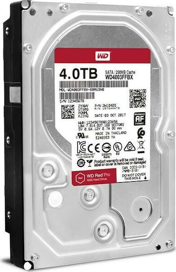 Western Digital Red Pro 4TB HDD Σκληρός Δίσκος 3.5" SATA III 7200rpm με 256MB Cache για NAS WD4003FFBX