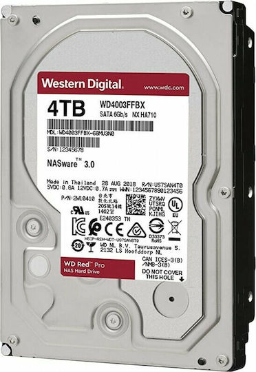 Western Digital Red Pro 4TB HDD Σκληρός Δίσκος 3.5" SATA III 7200rpm με 256MB Cache για NAS WD4003FFBX