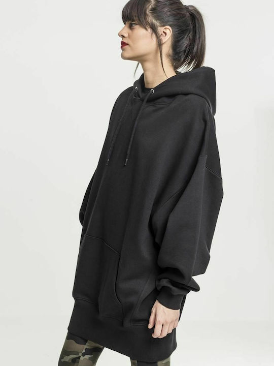 Long Women's Sweatshirt Hooded Black