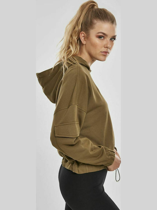 Cropped Women's Sweatshirt Hooded Khaki