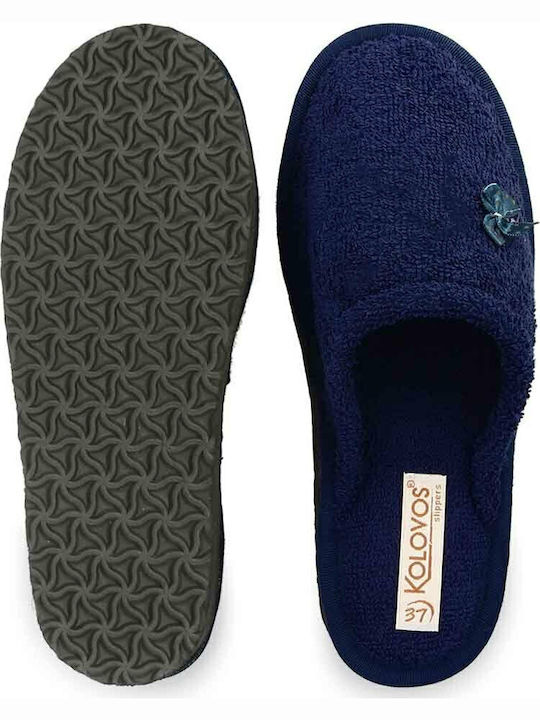 Frottee Winter Damen Hausschuhe Marineblau