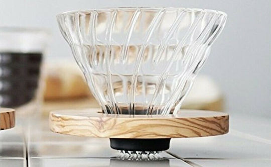 Hario V60 Капкомер За Кафе От Маслиново Дърво 02 Стъклен Прозрачен 120x120x95мм За 4 Чаши