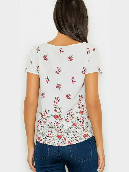 Figl M540 Damen Sommer Bluse Kurzärmelig Blumen Weiß 77045