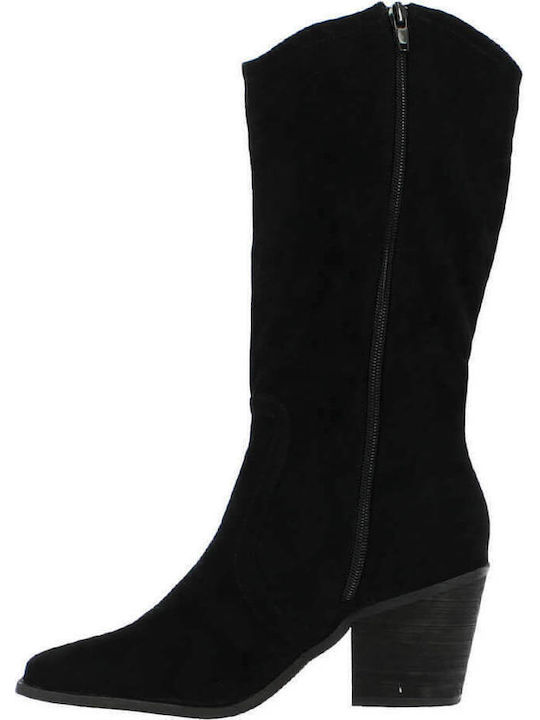 106.2A-1442 Suede Women's Ankle Boots with Medium Heel Black