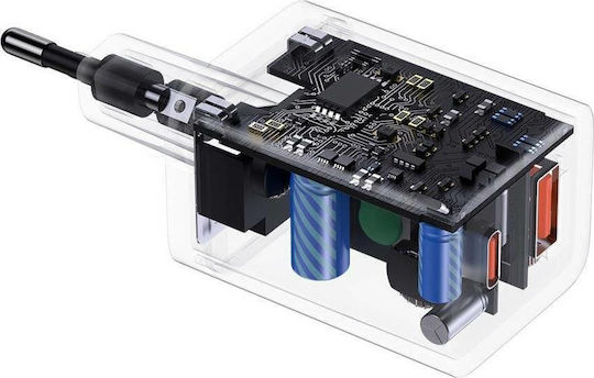 Baseus Φορτιστής Χωρίς Καλώδιο με Θύρα USB-A και Θύρα USB-C 30W Power Delivery Μαύρος (Super Si Pro)