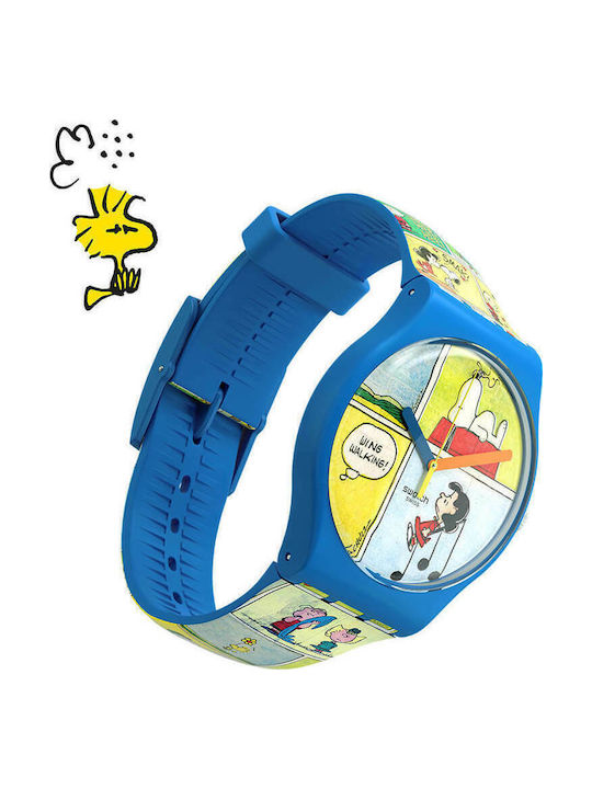 Swatch Смак! - Peanuts Мъжки Часовник 41мм На Батерия с Каучукова Каишка
