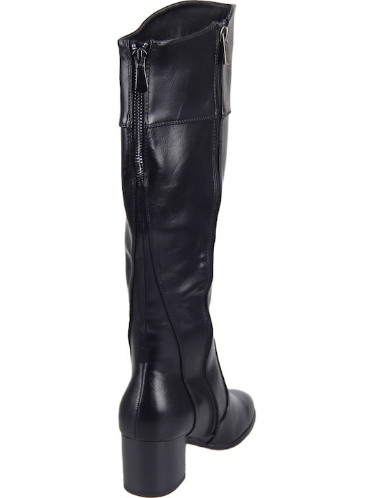 Synthetic Leather Medium Heel Women's Boots with Zipper Black