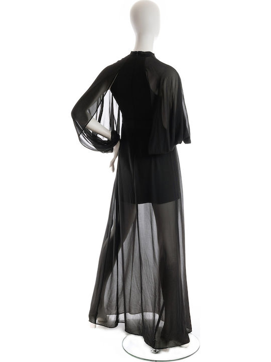 Toi&Moi Maxi Evening Dress with Sheer Black