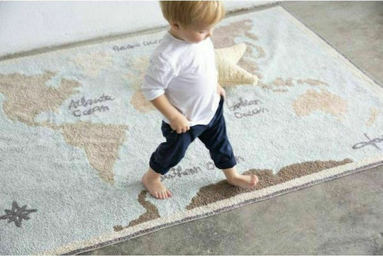 Lorena Canals Vintage Map Kinder Teppich Hellblau 140x200cm