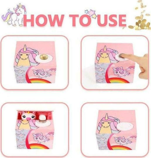 Geheimer Münzen Schlauer Einhorn Kinder Spardose Plastik Rosa 12x9x10cm