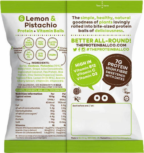 The Protein Ball Co. Balls Zitrone & Pistazie Glutenfrei 45gr