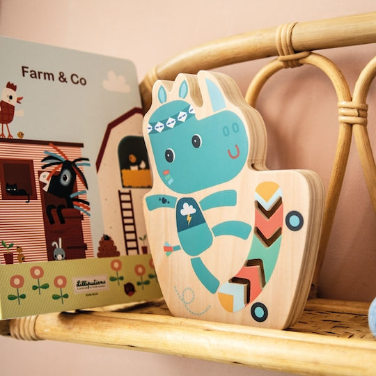 Lilliputiens Rhino Marius Children's Money Box Wooden Blue 20.2x2.6x15.9cm