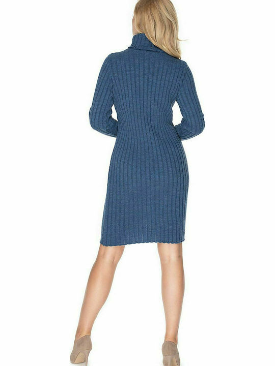 PeeKaBoo 70026 Mini Dress Knitted Turtleneck Blue 141825