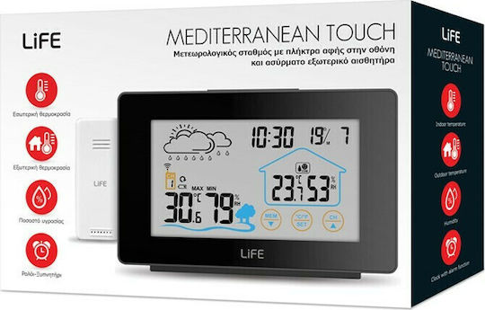 Life Mediterranean Touch Wireless Digital Weather Station Tabletop Black