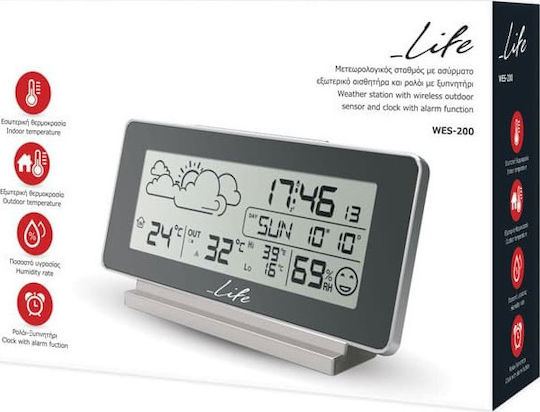 Life WES-200 221-0008 Ασύρματος Μετεωρολογικός Σταθμός Ψηφιακός Επιτραπέζιος Μαύρος