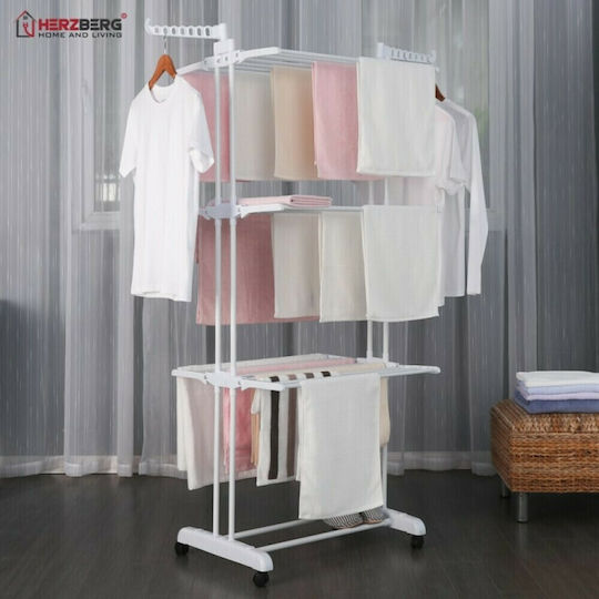 Herzberg Metallic Folding Floor Clothes Drying Rack White 126x64cm