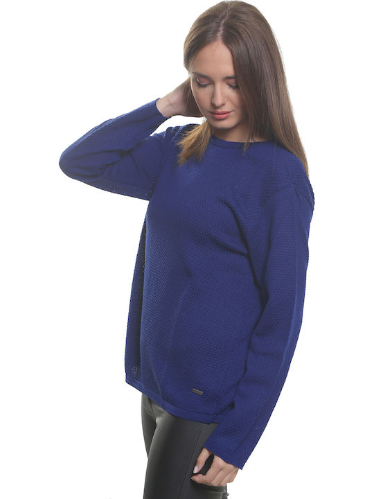 Blouse with neckline, classic fit- Blue 3546M