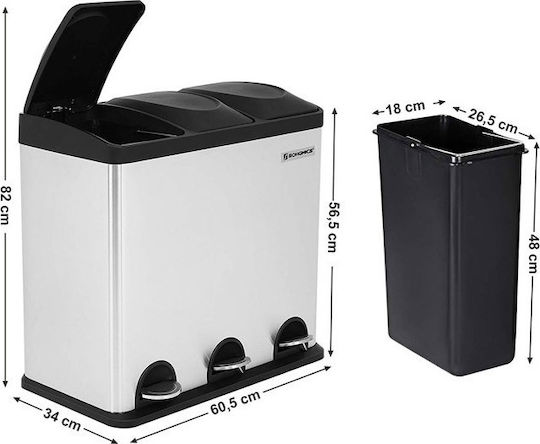 Songmics Recycling Mülleimer aus Inox mit Pedal Silber 54l