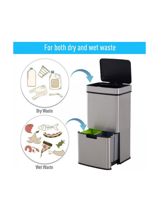HomCom Waste Bin Recycling made of Stainless Steel with Photocell Silver 72lt 1pcs