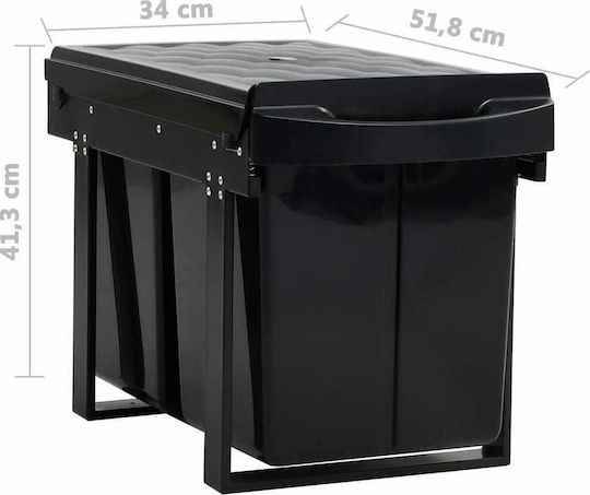 vidaXL Soft Close Recycling Waste Bin For Cabinet Plastic Black 48lt