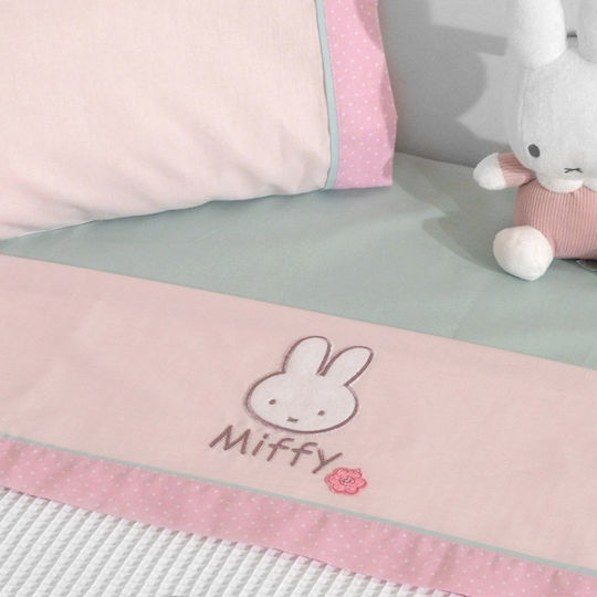 Miffy Crib Sheets Set Cotton Ροζ 3pcs 110x160cm