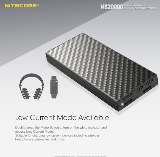 NiteCore NB20000 Power Bank 20000mAh 45W with 2 USB-A Ports and USB-C Port Carbon Fiber