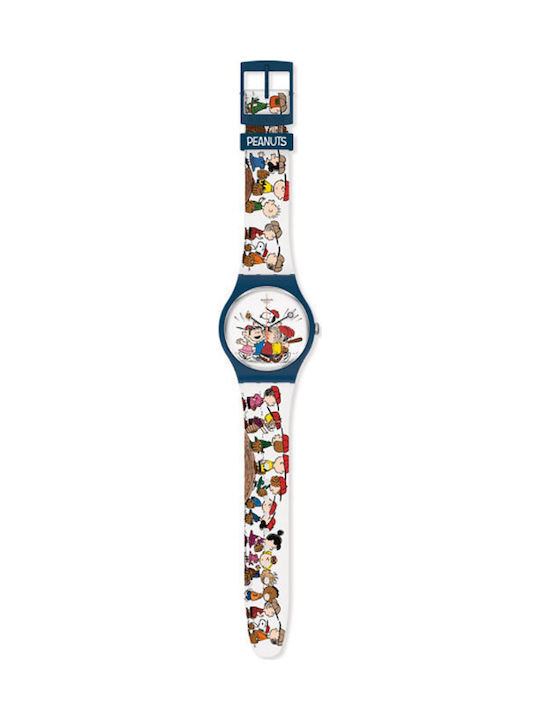 Swatch Peanuts First Base Herrenuhr 41mm Batterie mit Kautschukarmband